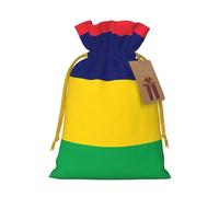 M Linen Christmas Wrap Gift Bags, Flag of Mauritius Print Drawstring Gift Bags, for Xmas Thanksgiving, Present Decor