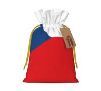 M Linen Christmas Wrap Gift Bags, Flag of the Czech Republic Print Drawstring Gift Bags, for Xmas Thanksgiving, Present Decor