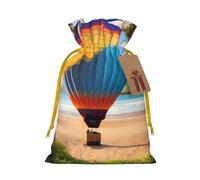 M Linen Christmas Wrap Gift Bags, Hawaii Hot Air Balloon Print Drawstring Gift Bags, for Xmas Thanksgiving, Present Decor