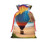 M Linen Christmas Wrap Gift Bags, Hawaii Hot Air Balloon Print Drawstring Gift Bags, for Xmas Thanksgiving, Present Decor