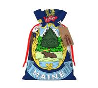 M Linen Christmas Wrap Gift Bags, Maine State Flag Print Drawstring Gift Bags, for Xmas Thanksgiving, Present Decor