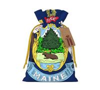 M Linen Christmas Wrap Gift Bags, Maine State Flag Print Drawstring Gift Bags, for Xmas Thanksgiving, Present Decor