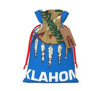 M Linen Christmas Wrap Gift Bags, Oklahoma State Flag Print Drawstring Gift Bags, for Xmas Thanksgiving, Present Decor