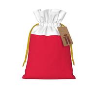M Linen Christmas Wrap Gift Bags, Polish flag Print Drawstring Gift Bags, for Xmas Thanksgiving, Present Decor