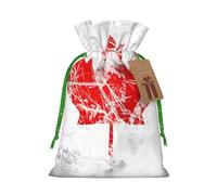 M Linen Christmas Wrap Gift Bags, Retro Canada Flag Print Drawstring Gift Bags, for Xmas Thanksgiving, Present Decor