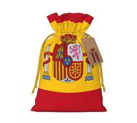 M Linen Christmas Wrap Gift Bags, Spanish flag Print Drawstring Gift Bags, for Xmas Thanksgiving, Present Decor