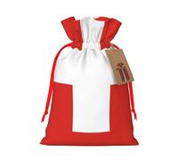 M Linen Christmas Wrap Gift Bags, Swiss Flag Print Drawstring Gift Bags, for Xmas Thanksgiving, Present Decor