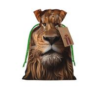 M Linen Christmas Wrap Gift Bags, The Lion's Gaze Print Drawstring Gift Bags, for Xmas Thanksgiving, Present Decor
