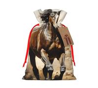 M Linen Christmas Wrap Gift Bags, Western Horse Print Drawstring Gift Bags, for Xmas Thanksgiving, Present Decor