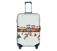 M Luggage Cover Protector - Fashionable Cute Christmas Owls on Branch Print Suitcase Cover, Aesthetic Travel Accessories, Invisible Zipper