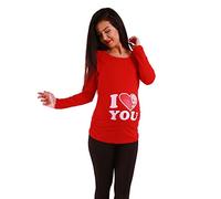 M.M.C. Love - Women's Maternity Funny Baby Print Tee T-Shirt Top - Longsleeve (Red, Large)