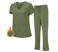 M&M SCRUBS Women's Stretch Scrub Set - Cool V-Neck Top & Cargo Pant, Breathable Moisture Wicking Medical Uniform, Olive, X-Large-Regular