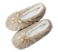 M MACAHEL Fleeced Ballerina Slippers with bow & Antislip sole for homewear