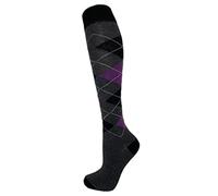 M MACAHEL LADIES MENS WOMEN UNISEX ARGYLE KNEE-HIGH MULTICOLOURED HORSE RIDING GOLF SPORTS LONG SOCKS (BLACK PURPLE GREY WITH WHITE LINE, 6-11/39-45)