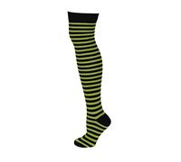 M MACAHEL Ladies Thin Striped Over the knee Socks size 4-8 (BLACK & LIME GREEN)