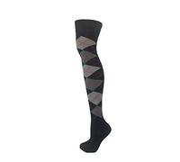M MACAHEL Women's Cotton Rich Over-The-Knee Argyle Socks (Grey Charcoal on Black, Size 4-8 UK/37-42 Euro, 1 Count)