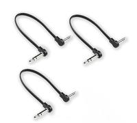M MAKA Flat Low Profile Stereo Guitar Patch Cable 12 inch for Effects Pedals, 1/4 inch TRS Right-Angle, Black, 3-Pack