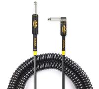 M MAKA Premium Guitar Coil Cable 20 Feet, Instrument Coiled Curly Cord for Guitar Bass, 1/4 inch Right Angle to Straight, Pearl Black