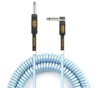M MAKA Sonic Blue Premium Guitar Coil Cable 20 Feet, Instrument Coiled Curly Cord for Guitar Bass, 1/4 inch Right Angle to Straight