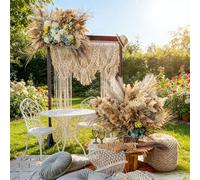 M MANUAL Boho Wedding Arch Boho Chic Macrame Curtain & Macrame Arch Bohemian Macrame Wedding Backdrop Decor Home Geometric Fiber Art Decor 70.8''W*86.6''L