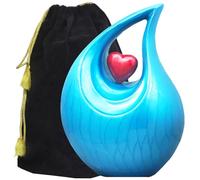 M MEILINXU Cremation Urns for Human Ashes Adult Female & Male, Funeral for Ashes for Women & Man, Tear Drop Decorative for Burial, Red Heart, Blue, Teardrop - Large
