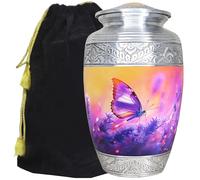 M MEILINXU Cremation Urns for Human Ashes Adult Female & Male, Funeral Urn for Ashes for Women & Man, Purple Butterflies Urns, Decorative Cremation Container, Burial, Lavender and Butterfly - Large