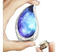 M MEILINXU Small Urns for Human Ashes Keepsake, Mini Urn for Ashes Adult Male & Female, Teardrop Cremation Container, Tear Drop Decorative - Blue Cosmic Galaxy, Brass Engraving Urn - Small Keepsake