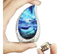 M MEILINXU Small Urns for Human Ashes Keepsake, Mini Urn for Ashes for Women & Man, Decorative Cremation Container, Display at Home & Niche, Aurora Borealis Tear Drop, Turquoise Urn - Little Teardrop