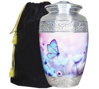 M MEILINXU Urns for Human Ashes Adult Female & Male, Cremation Urn for Ashes for Women & Man, Funeral Decorative, Urn with Butterflies, Burial, Blue Butterfly and Flower - Large