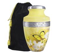 M MEILINXU Yellow Butterfly Urn, Cremation Urns for Human Ashes, Large | Adult Burial Urn for Women and Men, Floral Memorial for a Mother, Family Remembrance, Home Display or a Columbarium Niche