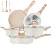 M MELENTA Ceramic Pots and Pans Sets Non Stick, 11 Pcs Kitchen Induction Pan Set Cream, Ceramic Cookware Set Nonstick Saucepan Set with lids