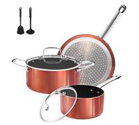 M MELENTA Non Stick Pots and Pans Set, 7 Piece Induction Hob Pan Set, Ceramic Cookware Set with Frying Pan, Saucepan Set, PFOA Free, Copper