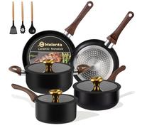 M MELENTA Pots and Pans Set Non Stick, 11-Piece Black Ceramic Cookware Set | Compact Cookware Set, Ceramic Saucepan Set Non Toxic, Induction Hob Pan Set, Starter Pots and Pans, PFAS & PFOA Free