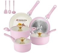 M MELENTA Pots and Pans Set Non Stick, 11 Piece Ceramic Induction Hob Pan Set, Non Toxic Cookware Set with Frying Pans, Saucepan Set, 100% PFOA Free, Pink