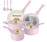 M MELENTA Pots and Pans Set Non Stick, 11 Piece Ceramic Induction Hob Pan Set, Non Toxic Cookware Set with Frying Pans, Saucepan Set, 100% PFOA Free,
