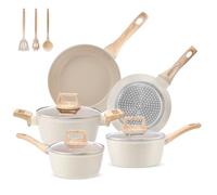 M MELENTA Pots and Pans Set Non Stick, 11 Piece Die-Cast Induction Hob Pan Set, Ceramic Cookware Set Nonstick Cooking Sets with Frying Pans, Saucepan Set, 100% PFOA Free, Cream