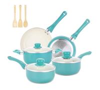 M MELENTA Pots and Pans Set Non Stick, 11 Piece Induction Hob Pan Set, Ceramic Cookware Set Nonstick Cooking Sets with Frying Pans, Saucepan Set, PFOA Free, Turquoise