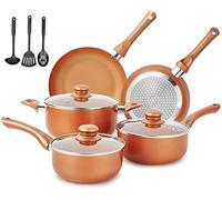 M MELENTA Pots and Pans Set Non Stick, 11 Piece Induction Hob Pan Set, Ceramic Cookware Set Nonstick Cooking Sets with Frying Pans, Saucepan Set, PFOA Free, Copper Color
