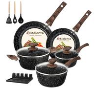 M MELENTA Pots and Pans Set Non Stick, 12 Piece Black Ceramic Cookware Set, Nonstick Induction Cookware Kitchen Cooking Set w/Frying Pans & Saucepan Set (PFOS, PFOA Free)