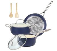 M MELENTA Pots and Pans Set Non Stick, 7 Piece Induction Hob Pan Set, Kitchen Ceramic Cookware Set, Nonstick Cooking Sets with Frying Pan, Saucepan Set, PFOA Free, Blue