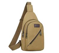 M Men's Canvas Large Capacity Fashionable Casual Shoulder Bag Shoulder Tote Bag (Khaki, One Size)