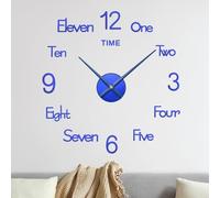 M METERXITY 1-Pack 3D DIY Wall Clock,28 Inch Modern Frameless Silent Clock Decor with Number Sticker for Living Room/Office/Home/Surface Wall Decor [Blue]