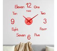 M METERXITY 1-Pack 3D DIY Wall Clock,28 Inch Modern Frameless Silent Clock Decor with Number Sticker for Living Room/Office/Home/Surface Wall Decor [Red]
