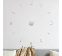 M METERXITY 1-Pack 3D DIY Wall Clock,51 Inch Modern Frameless Battery Operated Surface with 4 Mirror Numbers Stickers for Living Room/Office/Home/Surface Wall Decor [Silver]