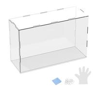 M METERXITY 1-Pack Acrylic Display Case, 11.8x3.9x7.9 Inch/30x10x20cm Acrylic Clear Display Case Box with Black Wooden Base for Collectibles, Dustproof Showcase [White, Clear]