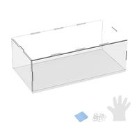 M METERXITY 1-Pack Acrylic Display Case, 11.8x5.9x3.9 Inch/30x15x10cm Acrylic Clear Display Case Box with Black Wooden Base for Collectibles, Dustproof Showcase [White, Clear]