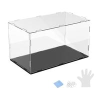 M METERXITY 1-Pack Acrylic Display Case, 13.8x7.9x7.9 Inch/35x20x20cm Acrylic Clear Display Case Box with Black Wooden Base for Collectibles, Dustproof Showcase [Black, Clear]