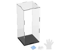 M METERXITY 1-Pack Acrylic Display Case, 3.9x3.9x9.8 Inch/10x10x25cm Acrylic Clear Display Case Box with Black Wooden Base for Collectibles, Dustproof Showcase [Black, Clear]