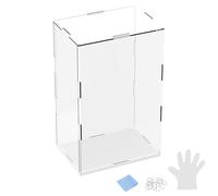 M METERXITY 1-Pack Acrylic Display Case, 5.9x3.9x9.8 Inch/15x10x25cm Acrylic Clear Display Case Box with Black Wooden Base for Collectibles, Dustproof Showcase [White, Clear]