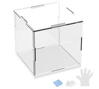 M METERXITY 1-Pack Acrylic Display Case, 5.9x5.9x5.9 Inch/15x15x15cm Acrylic Clear Display Case Box with Black Wooden Base for Collectibles, Dustproof Showcase [White, Clear]